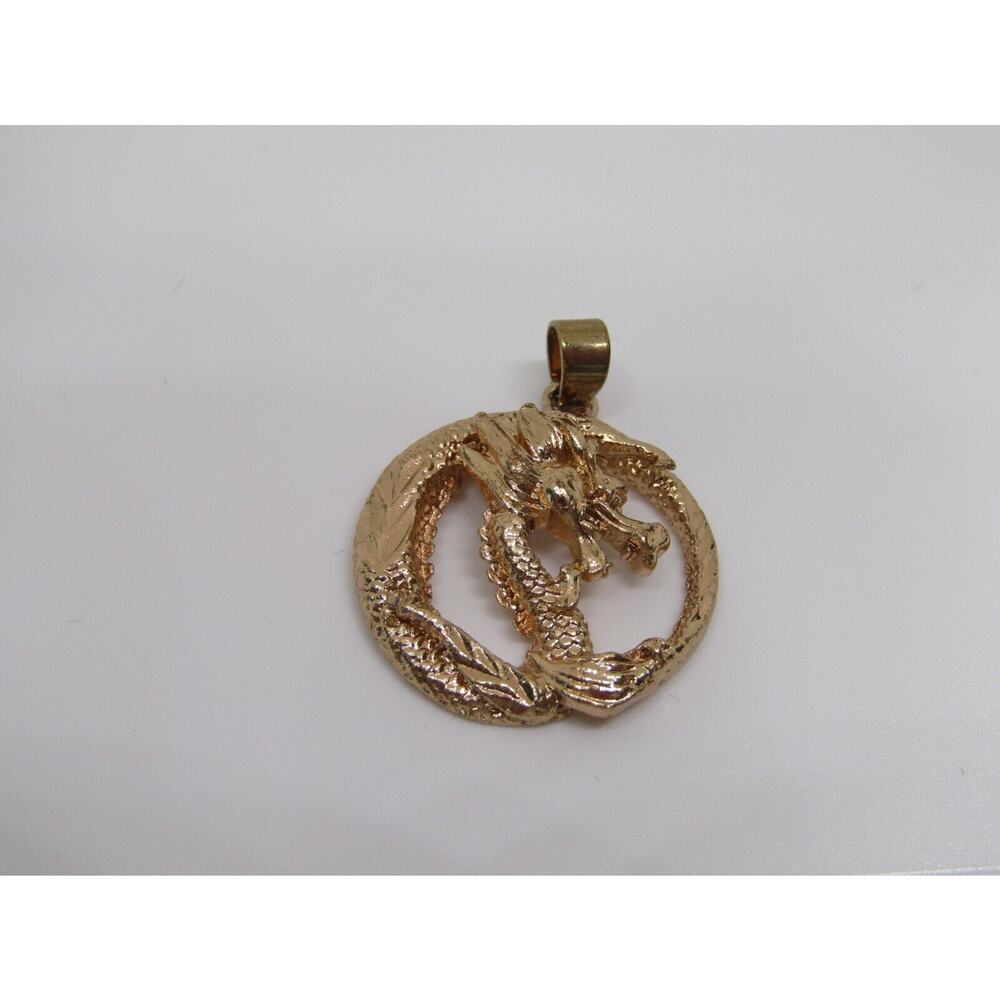 Rose Gold Dragon Pendant Textured 3D 1 1/4" Celestial Chinese Oval Y2K‎ Boho